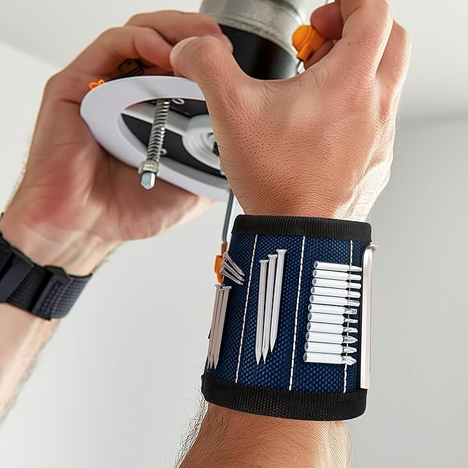 2PC Magnetic Wristband, 5-Row Strong Magnets for Holding Screws, Nails, Drill Bits, Tools Organizer for Craftsmen, Construction, Great Gift for Dad, Men (Blue)