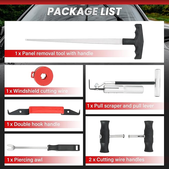 DASBET 7-Piece Windshield Removal Tool Kit for Classic Vintage Car, Windscreen Remover Set, Automotive Wind Glass Remover Hand Tool