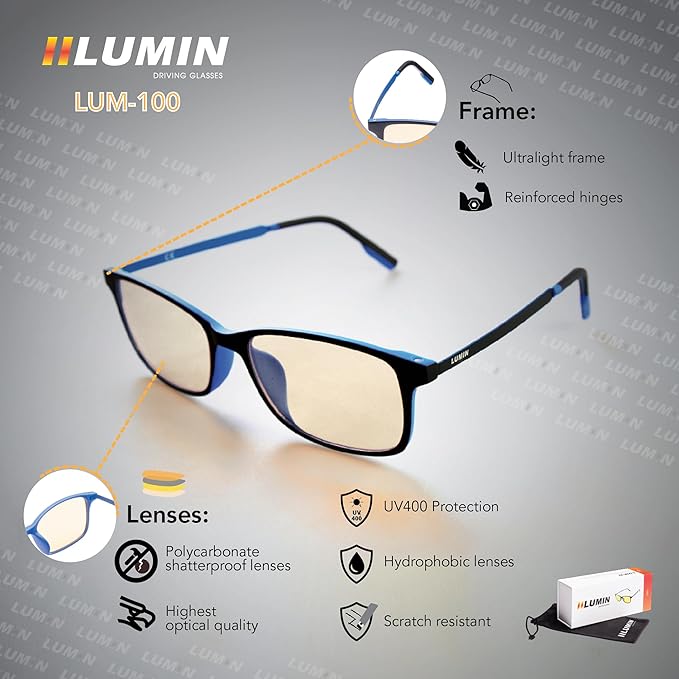 Illumin Night Driving Glasses SOL - All-Weather Glasses for Improved Road Safety, Advanced High Optical Quality Lenses