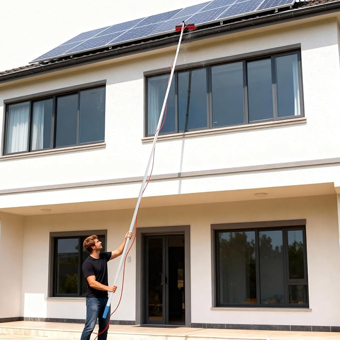 Solar Panel Cleaning Kit, Window Cleaning System 22.97 FT, 65.62ft Water Pipe & Rotating BrushHead, Washing Equipment Window Cleaner Tool Water Fed Pole Kit for Roof Caravan Solar Panel