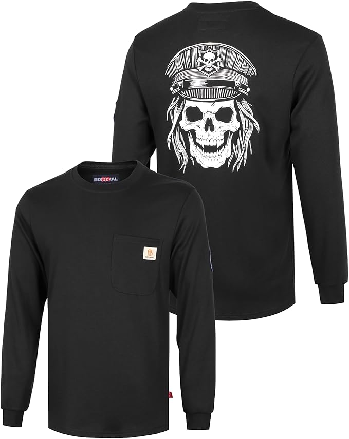 BOCOMAL FR Shirts Crewneck 7oz Midweight Flame Resistant Clothing NFPA2112 CAT2 Men's Fire Retardant Work Shirt