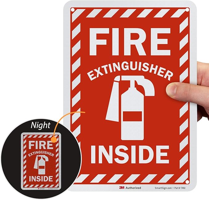SmartSign - U1-1060-RD_7x10 "Fire Extinguisher Inside" Label | 7" x 10" 3M Reflective Laminated Vinyl 10" x 7" Reflective Vinyl Label