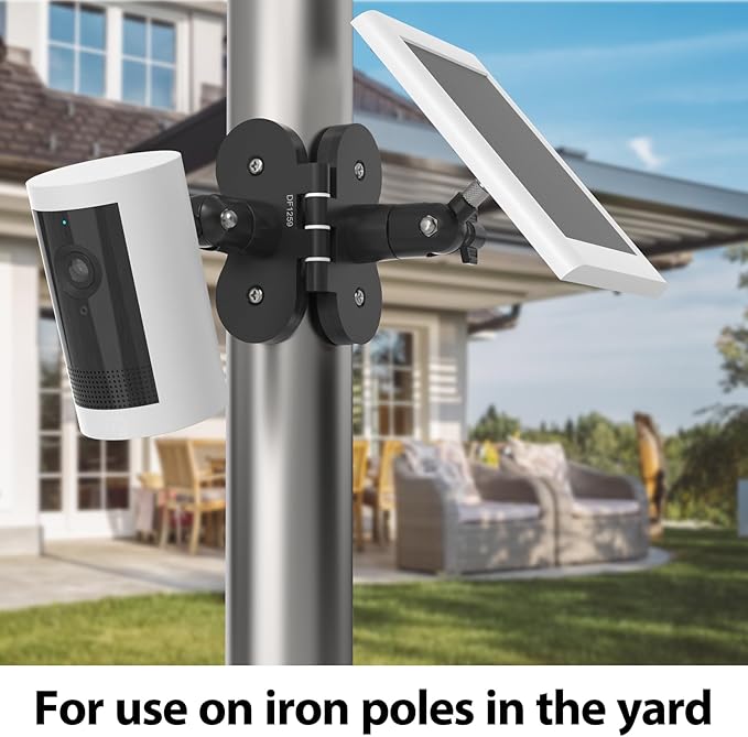 Magnetic Dual Camera Pole Holder with Two 1/4" Threaded Points Compatible with Blink, R-ing,Eufy, Google,Wyze, Arlo, Simplisafe,Reolink,Tapo Cameras and Solar Panels Aluminum Arm Mount (Black)