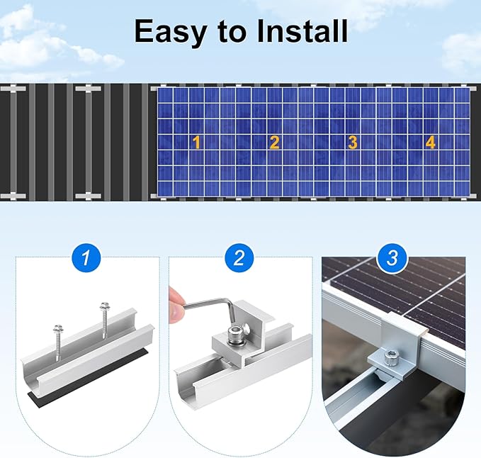 10 PCS Solar Panel Mounting Brackets Kits, Aluminum Alloy 120mm Z Bracket Solar Panel Mounting Rails, 30mm/35mm End Clamp & Mid Clamp for Flat, Metal, Tin, Sheet Roof