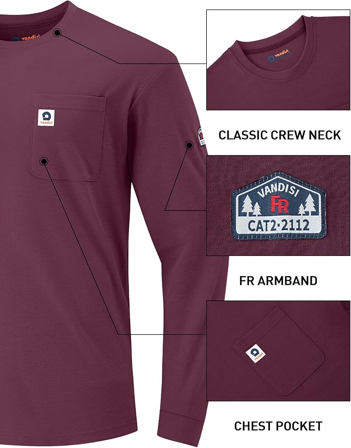 FR Shirts for Men 6.5oz Lightweight Fire Resistant Shirts for Men Long Sleeve NFPA2112/CAT2