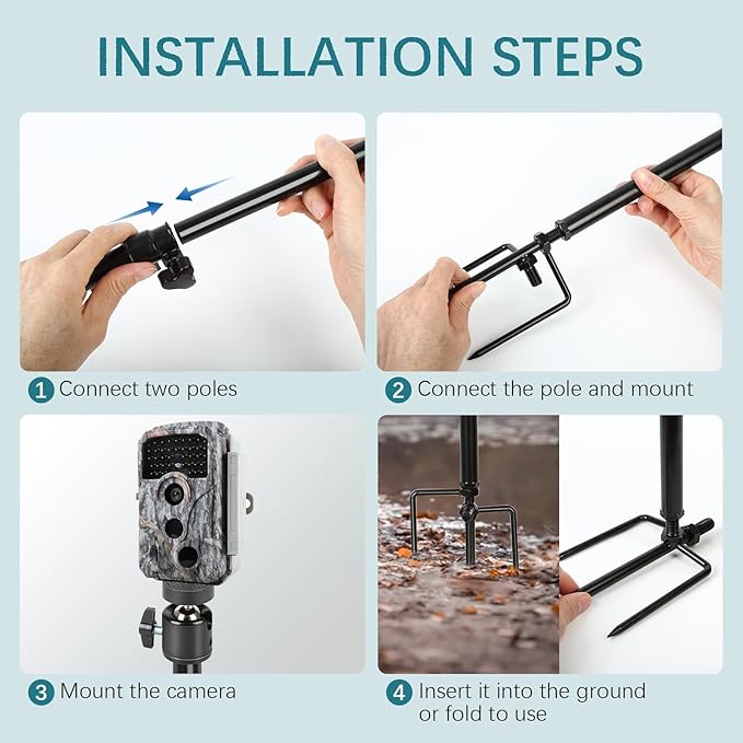 3 Pack Ground Stake Mount Stand, 360° Adjustable Universal Thread Connection 1/4''-20 (6 mm) Foldable Stainless Steel Bracket for Outdoor Security Cameras, Solar Panels & Fishing Lights