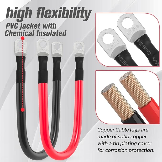 1/0 AWG Battery Cable 1/0AWG Gauge Battery Inverter Cables for Automotive Solar Marine Boat RV Car Motorcycle (1/0 AWG, 1FT, 3/8")