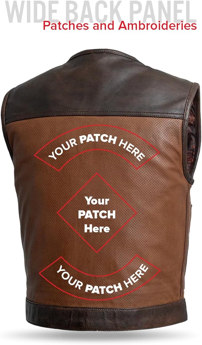 First Mfg Co - Lowside - Mens Motorcycle Biker Riding Canvas, Leather, Twill, Perforated Leather Vest