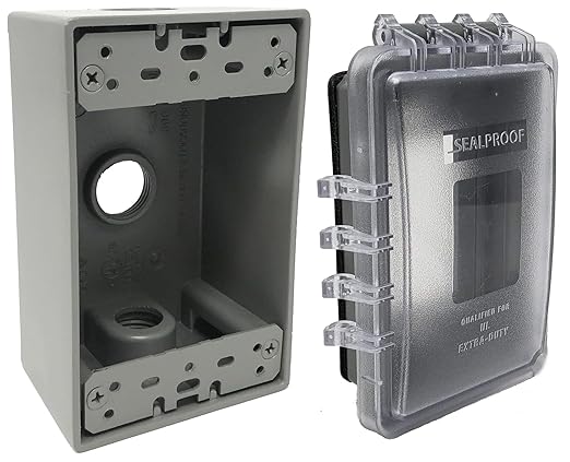 Sealproof Slim 1-Gang Shallow Weatherproof Outdoor Not in Use Outlet Cover with Box Kit, Lockable, UL Extra Duty Compliant, 18 Configurations, Low Profile