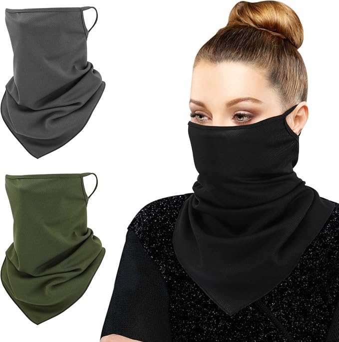 MoKo Scarf Mask Bandana with Ear Loops 3 Pack, Neck Gaiter Balaclava Dust UV Sun Protection Outdoors Face Mask for Women Men