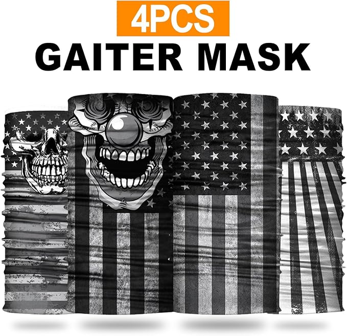 4Pack Neck Gaiter for Men Women Face Cover Mask Head Wrap Balaclava Headwear Bandana Headband Magic Scarf