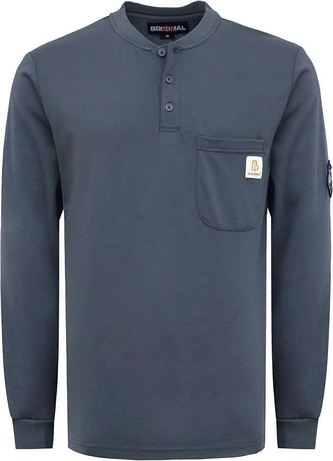 BOCOMAL FR Shirts Flame Resistant Shirt 5.5oz 100% Cotton Light Weight CAT2 Fire Retardant Henley Shirts
