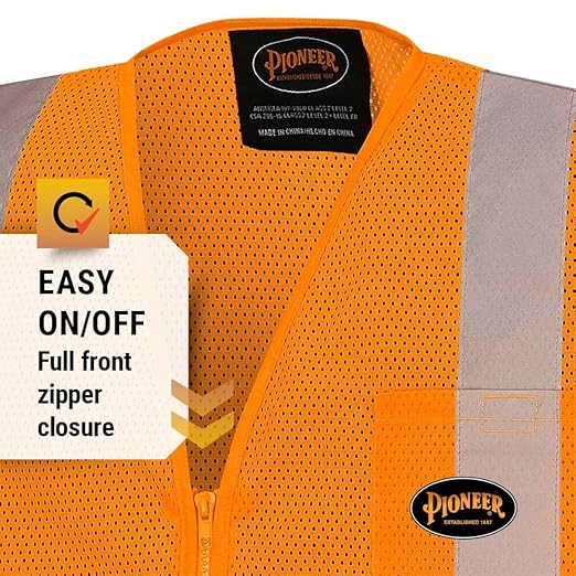 Pioneer Hi Vis Self-Extinguishing FR Safety Vest for Men & Women - Flame Resistant Mesh with Reflective Tape - Class 2