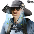 Solar Fan Hat for Men Women, Wide Brim UPF50+ Sun Hat with 2 Removable Fan 3-Speed Wind Solar&USB Charging