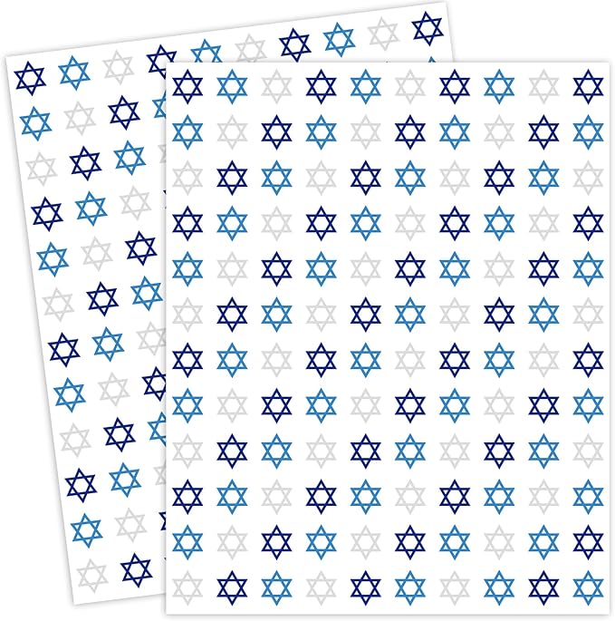 JarThenaAMCS 2400Pcs Hanukkah Mini Sticker Hexagram Star Paper Decal Silver Blue Chanukah Self-Adhesive Sticker for Envelopes Scrapbook Gifts DIY Supplies