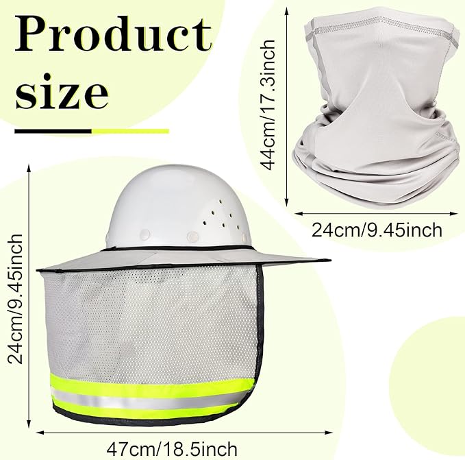 SATINIOR 2 Pcs Sun Hard Hat Neck Protection High Visibility Full Brim Mesh Sun Protection and Neck Gaiter Bandana Face Scarf for Construction Helmet Hard Hat Accessories, Reflective(Dusty Grey)