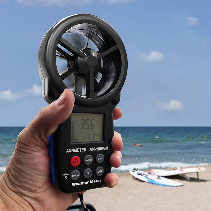 AIOMEST Handheld Anemometer AI-100WM Electronic Barometer Wind Speed Chill Temperature Meter Tester for Air Flow, Velocity, Pressure, Humidity Gauge