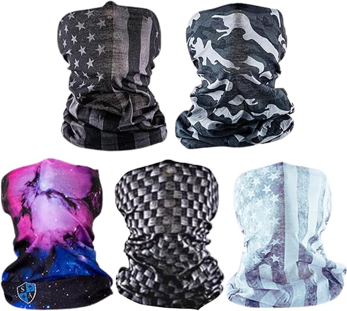 S A Company 5-Pack UV Face Shield | UV 30+ Multipurpose Neck Gaiter Balaclava for Adults | Multiple Color Packs