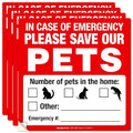 Pet Alert Safety Fire Rescue Sticker, In Case Of Emergency Please Save Our Pets, (4pack) 6x6 Inches, 4 Mil Vinyl Decal Stickers UV Protected, Made in USA by Sigo Signs