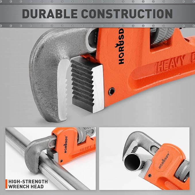 HORUSDY 14-Inch Heavy Duty Straight Pipe Wrench, Quick-Adjust Sturdy Plumbers Wrench with Soft Grip Handle, Straight Jaw Plumbing Tool for Pipe, Household Use, Vehicle Repair