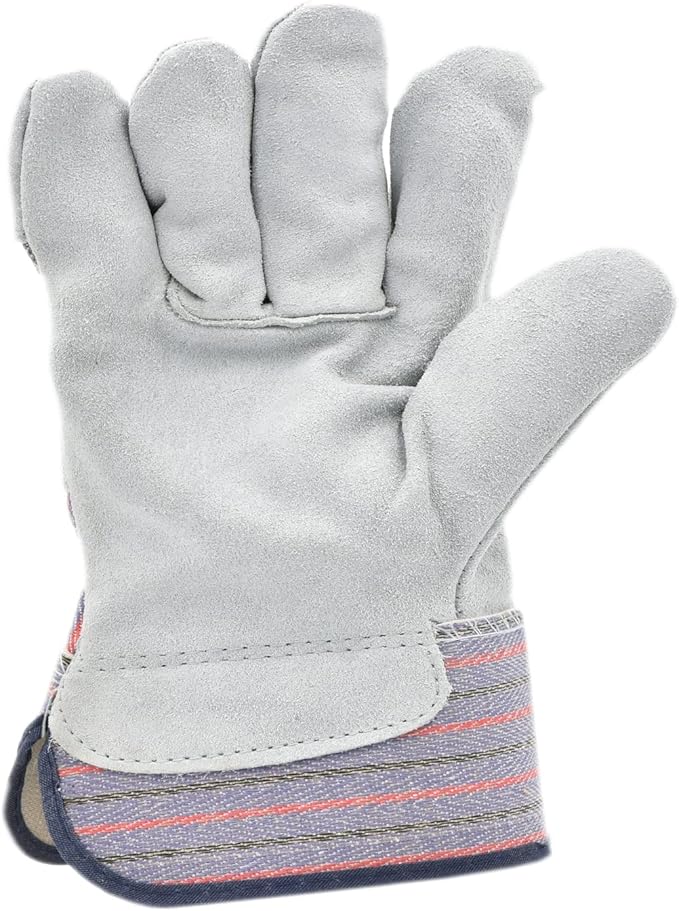 G & F Products Cowhide Leather Work Gloves with Suede Finish Palm rubberized safety cuff, 5 Pairs