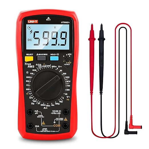 UNI-T Digital Multimeter Tester UT890D+ True RMS 6000 Counts Live Test Volt Ohm Meter, Voltage Ac Dc Current Amp Capacitor Tester hFE Diode Continuity NCV for Automotive HVAC