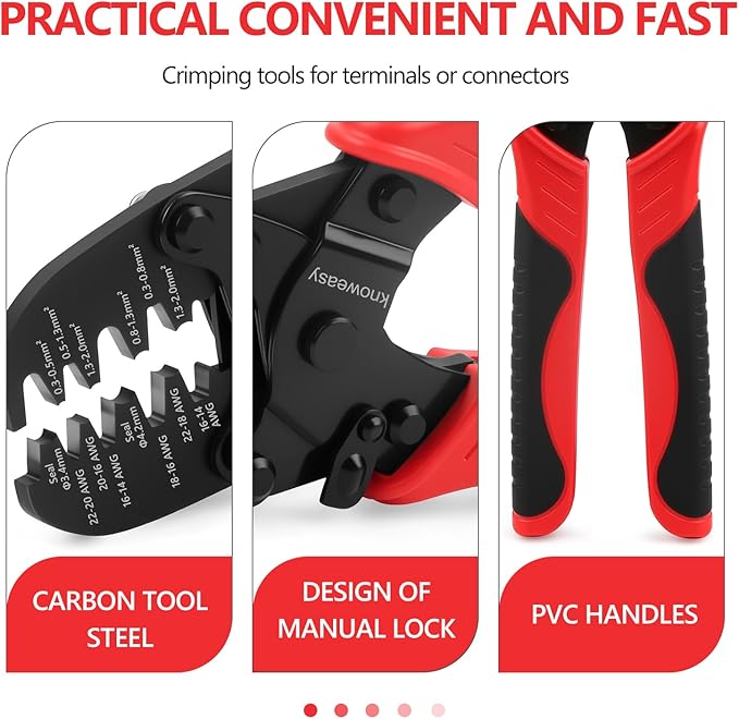Knoweasy 1424C Weather Pack and Metri Pack Crimping Tool for 22–14 AWG Open Barrel and Sealed Terminals, Dual Cavity Crimper for Deutsch DT DTM Waterproof Electrical Connectors