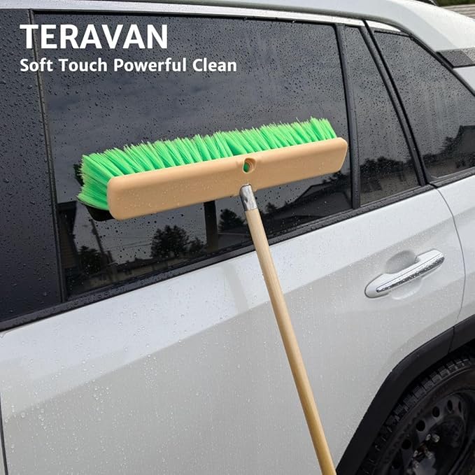 Teravan Green Flow Through Brush Head, 18-Inch Extra Soft Bristle Brush for Gentle Car Wash, RV, Boat, Window & Floor Cleaning, Compatible with Pole Handle