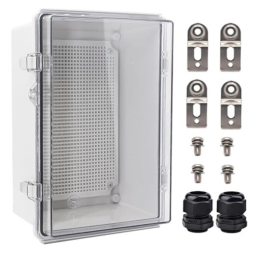 Outdoor Waterproof Electrical Box Junction Box Weatherproof IP67 ABS Plastic Enclosure Switch Router Project Box Electronics Enclosure with Mounting Plate Wall Bracket Clear 11.1"x7.5"x5.1"