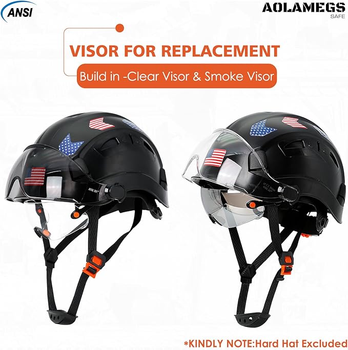 ANSI Z87 Safety Glasses - OSHA Construction Hard Hat Visor Accessories,Build in Clear/Tinted Lens Eye Protector