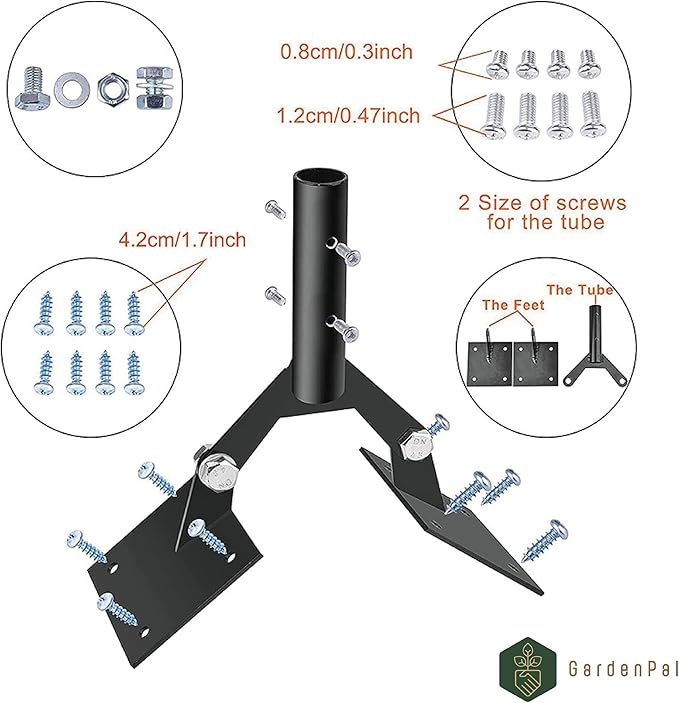 Gardenpal Garden Weathervane Steel Roof Mount with Hardware,Adjustable Weather Vanes Mount for Roofs