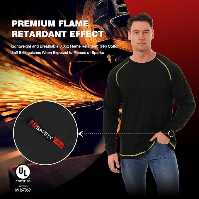 SKSAFETY FR Shirts for Men Long Sleeve, Welding Shirt 6oz Lightweight High Vis Fire Resistant Flame Retardant Shirt CAT2