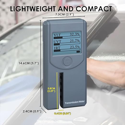 Tint Meter Portable Window Tint Meter Automatic Rotating Screen Window Tint Tester, Automatic Calibration, Measuring VL(Visible Light) UV IR Transmittance and Rejection of Windows, Solar Window Film