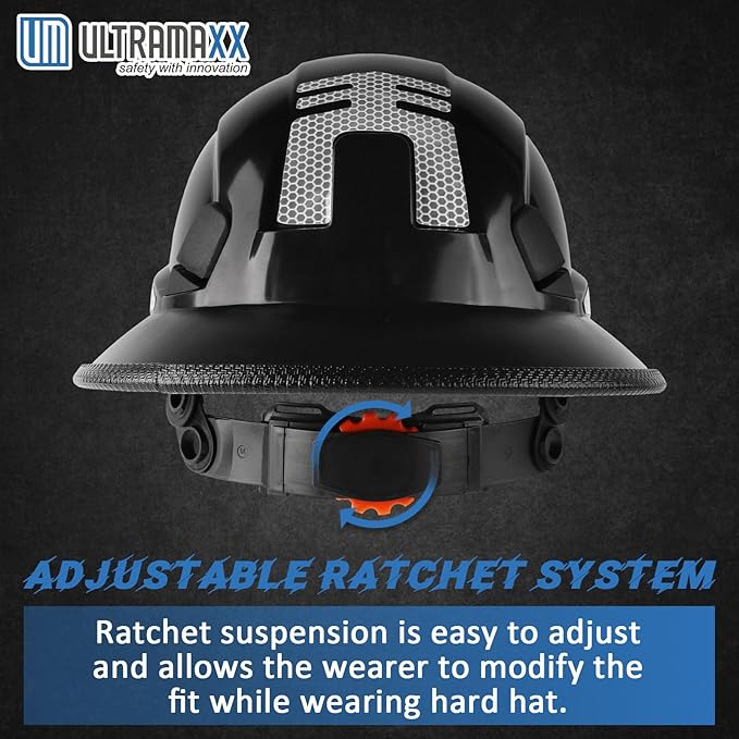 Full Brim Hard Hat with Built-in Visor, ANSI Z89.1 OSHA Approved Construction Safety Helmet with Chin Strap for Men Women