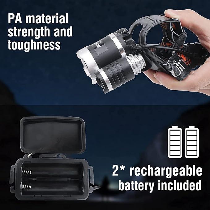 BORUIT RJ-3000 LED Rechargeable Headlamp,3 Modes White and Red LED Hunting Headlamps,Super Bright Tactical Flashlight Red Light Head Lamp for Running Camping Hiking Fishing