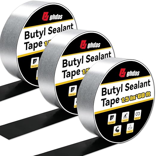 3 Pack Butyl Sealant Tape 1 1/2" X 60' - Double Sided - Black Vapor Barrier Butyl Tape for Wall of Crawl Space, Rv Windows, Deck Boat, Crawlspace (Waterproof, Weatherproof)