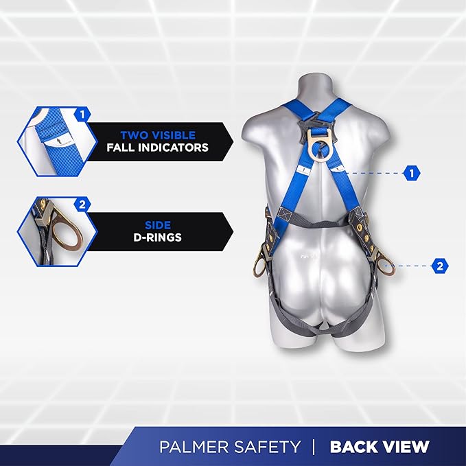 Palmer Safety Fall Protection Roofing Bucket Kit I Full-Body Harness, 50' Vertical Rope & Anchor Set I Safety Harness Kit