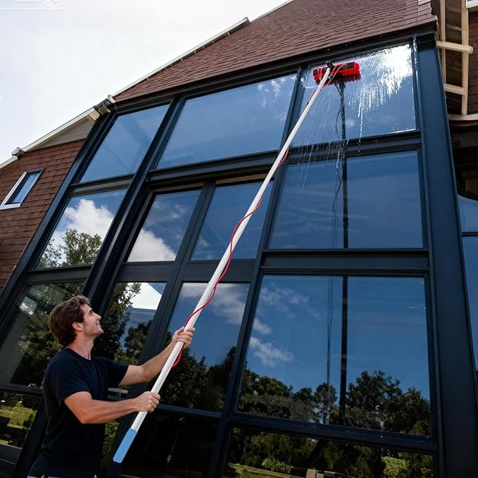 Solar Panel Cleaning Brush and Pole Kit, 13 FT Outdoor Window Cleaning System for Solar Panel, Window, Roof, Solars Panels Cleaaning Kit Cleaner Tool for Windows Glass Roof Outdoor Glasses Brushs