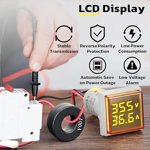 DROK AC Volt Amp Tester, 3pcs AC 60-500V 100A Voltage Current Monitor Digital LED Display Voltmeter 110v 220v Volt Detetor Green Red Yellow Signal Indicator Light Panel