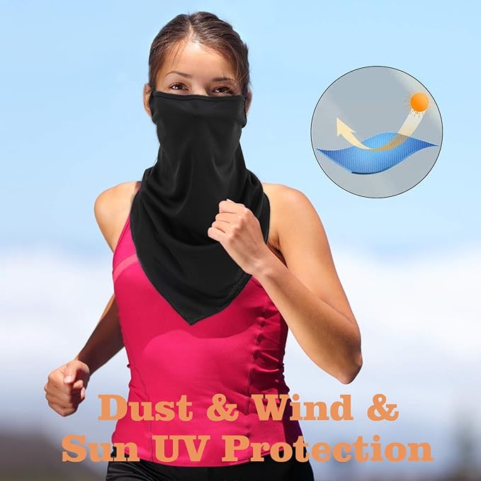 MoKo Scarf Mask Bandana with Ear Loops 3 Pack, Neck Gaiter Balaclava Dust UV Sun Protection Outdoors Face Mask for Women Men