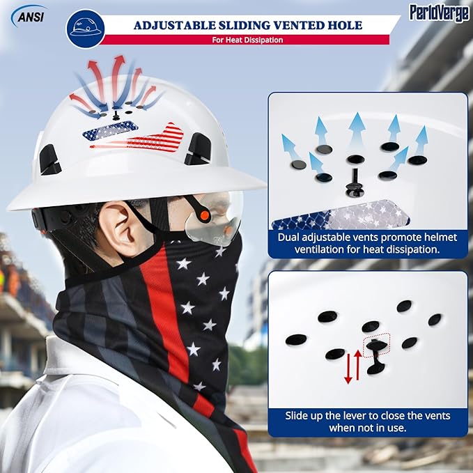 Full Brim Hard Hats Construction OSHA Approved with Visor-Vented Hard Hat with Neck Gaiter with Ear Loops,Safety Hard Hats for Men with Chin Strap ANSI Z89.1 Type 1 Class C,6-pt Suspension