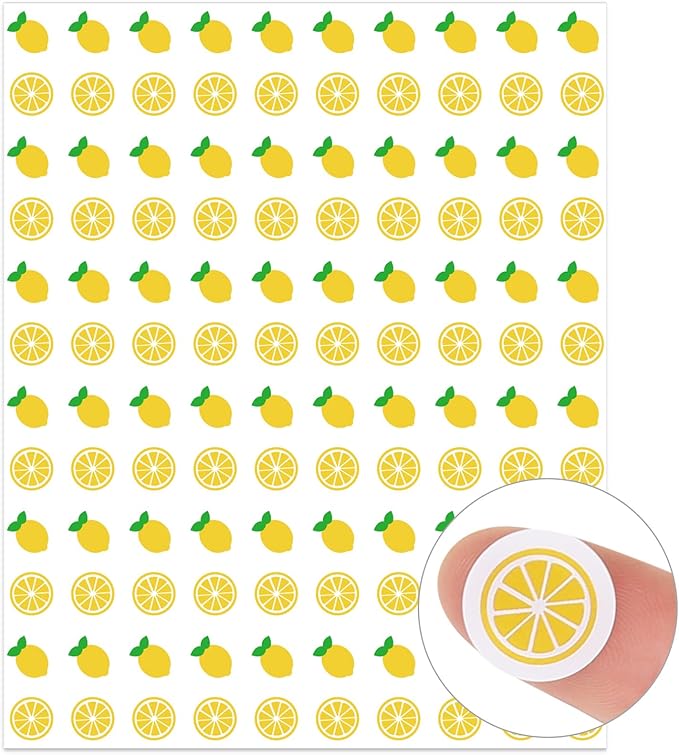 JarThenaAMCS 2400Pcs Lemon Mini Sticker Yellow Fruit Paper Decals Self-Adhesive Stickers for Summer Envelopes Scrapbook Gifts DIY Supplies, 0.5 in