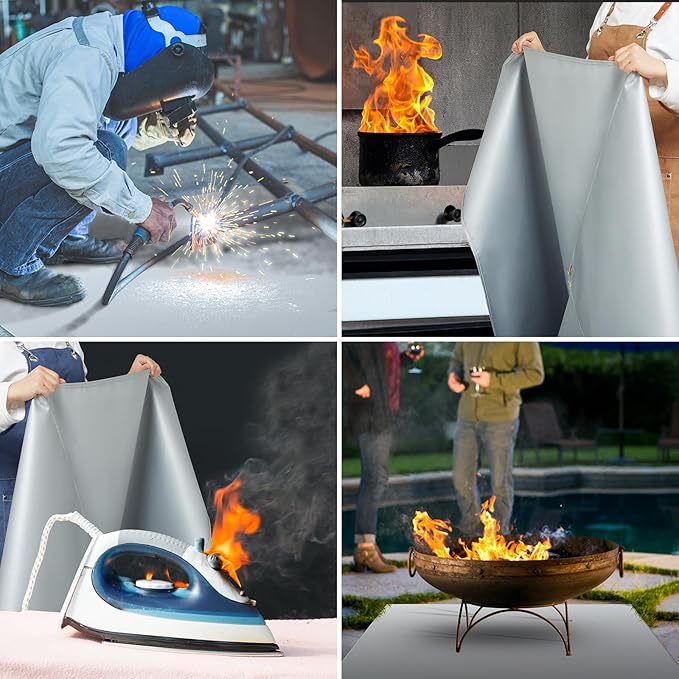FLASLD Fireproof Lithium Battery Cover 47×47 inch, Fastest & Simplest Way to Isolate and Extinguish Small Fires, Fire Blanket for E-Scooter and E-Bike Grey
