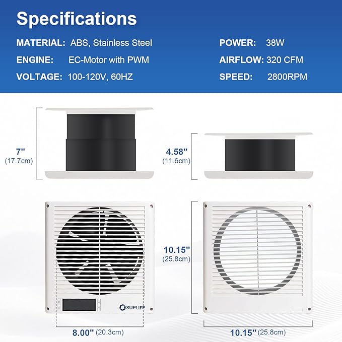 8" Room to Room Fan with Remote, Reversible Through Wall Fan for Quietly Circulating Air, 320 CFM Through the Wall Fan with Temperature Control, Durable Build Quality, In Wall Fan for Closet, Laundry