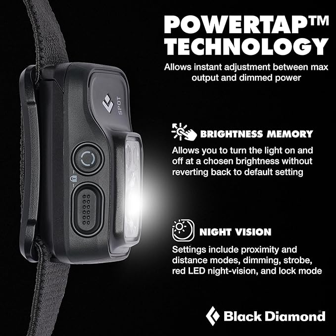 BLACK DIAMOND Spot 400 Headlamp | 400 Lumens Brightness, Dimmable | Waterproof & Durable | 3X AAA Battery Operated (Included) | Black