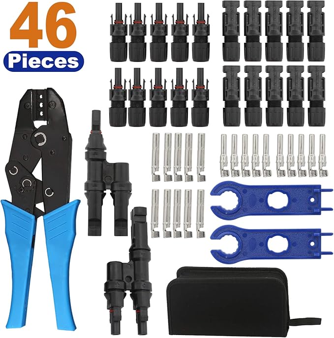 Homend Solar Panel Tools Kit Assembly Including 10 Pairs Female and Male Connectors, 2 Pieces Spanner, Y Branch Connector and Solar Crimping Tool