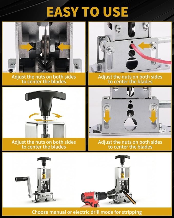 Wire Stripper Machine,0.03-1 Inch Wire Stripping Machine with Hand Crank,Portable Steel Frame Drill Powered Stripping Tool for Scrap Copper Wire Cable Recycling
