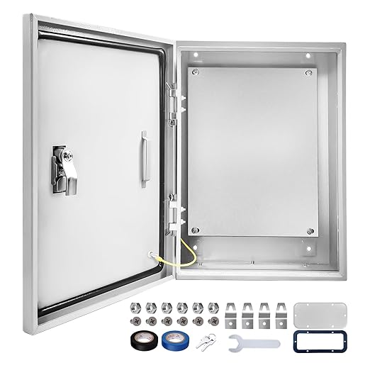 Outdoor Electrical Box 24 x 16 x 10''D NEMA 4X Enclosure Steel Box, Waterproof & Dustproof Outdoor/Indoor Lockable Electrical Junction Box, with Mounting Plate