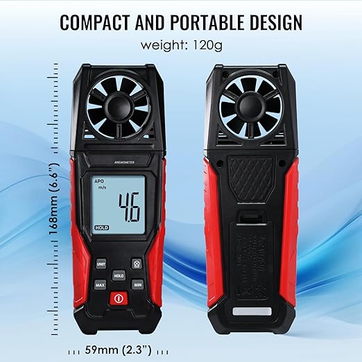 Digital Anemometer Handheld Wind Speed Meter for Air Velocity, Temperature Outdoor High Accuracy Anemometer Gauge Max/Min Data Hold, Battery Indicator for Drone Flying, Sailing, HVAC, Weather
