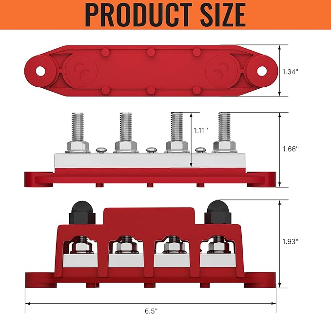 Joinfworld 400A Power Distribution Block 12V Bus Bar with 4 x 5/16"(M8) Studs Battery Bus Bar 48V DC Marine Terminal Block for Automotive Car Solar - Negative&Positive